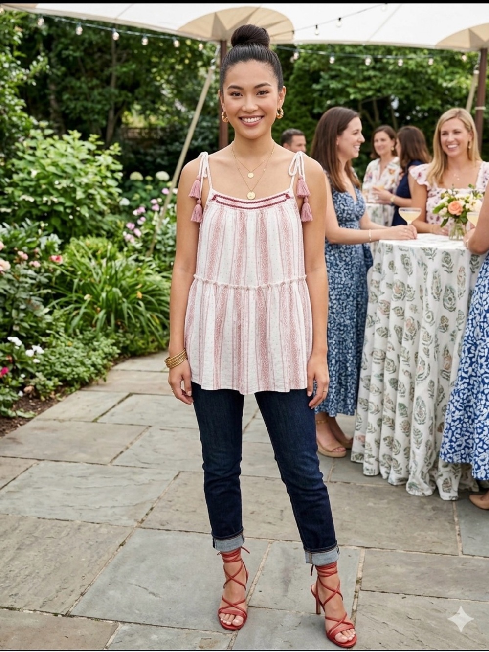 easel Pink and Red Teared Ruffle Dress